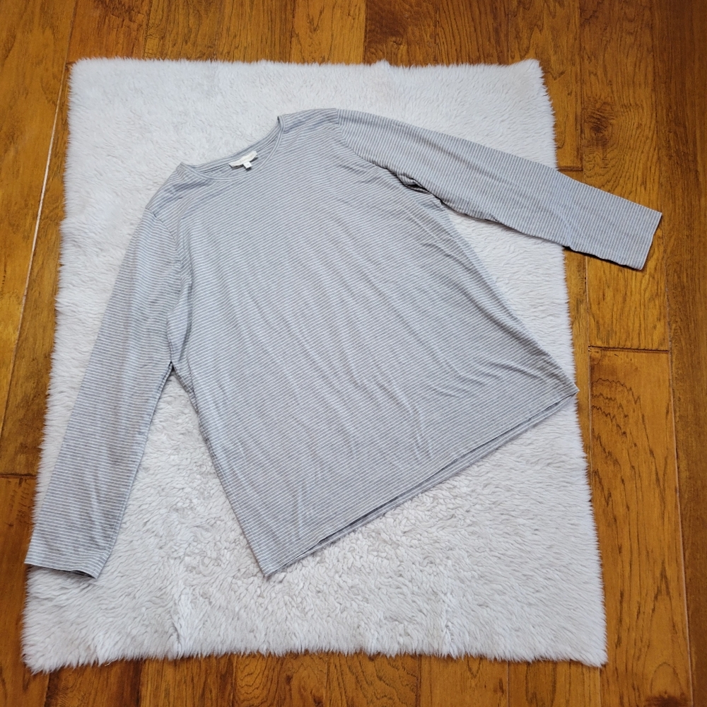 Ann Mashburn Shirt Women's Medium Oversized Boxy Long Sleeve Striped Gray White